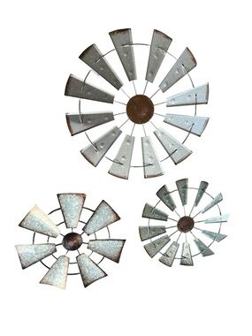 Rustic farmhouse galvanized metal windmill wall decor set of 3.